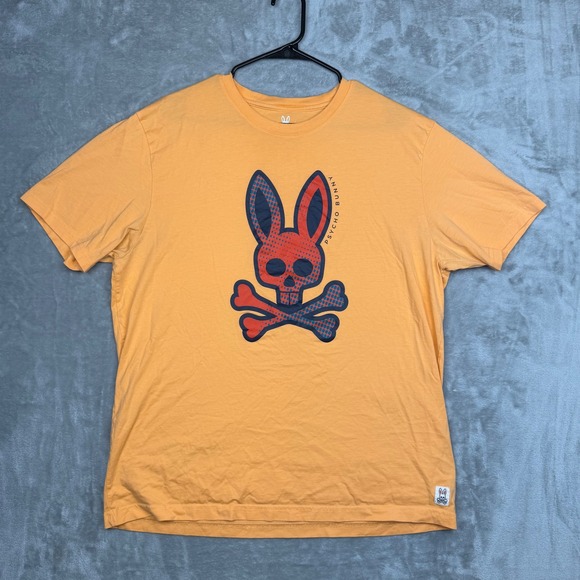 Psycho Bunny Other - Psycho Bunny Mens Graphic T-Shirt Orange Blue Red Halftone Logo Cotton 8/XXL